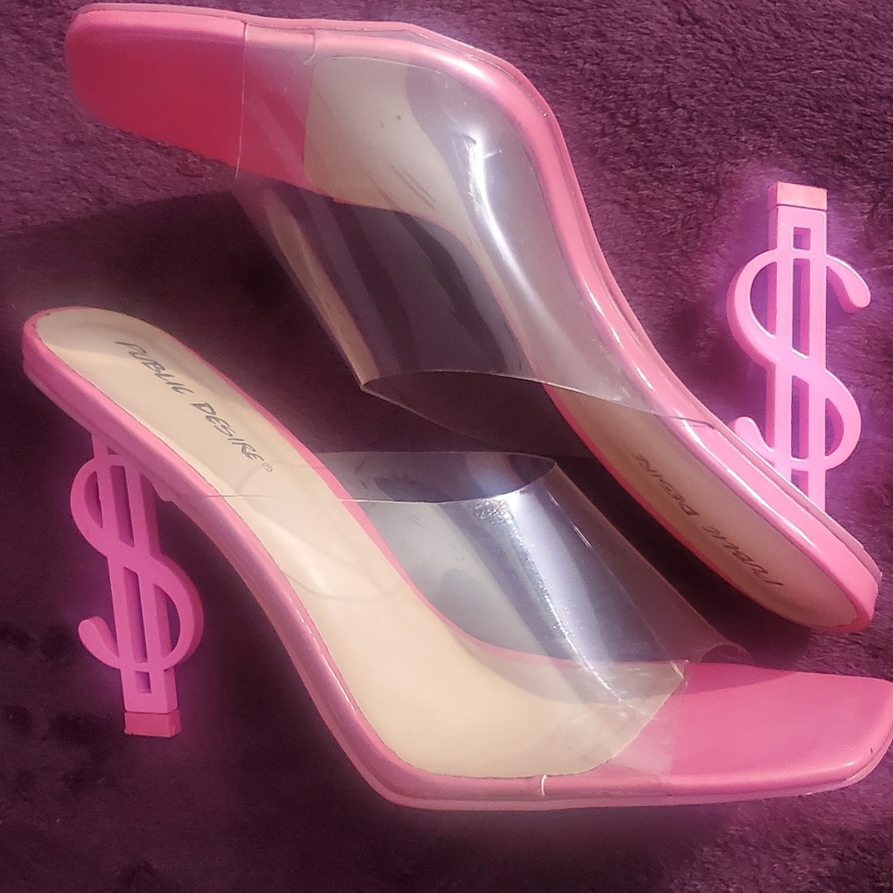 Public Desire Pink Dollar Sign  Heel Mules